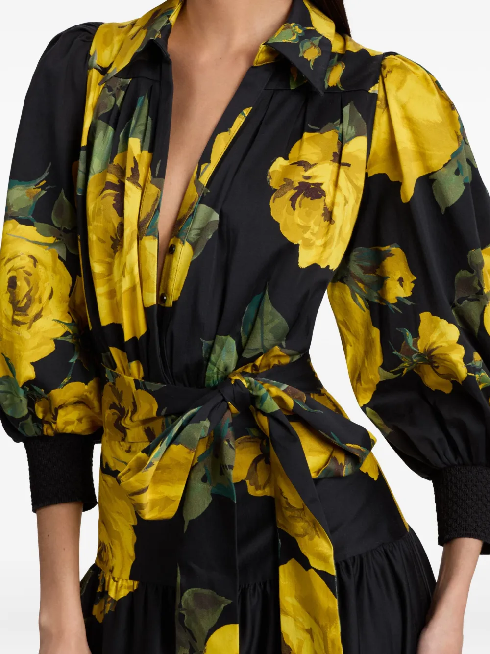 alice + olivia Cora gelaagde maxi-blousejurk met roosprint Zwart