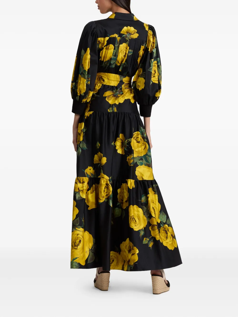 alice + olivia Cora gelaagde maxi-blousejurk met roosprint Zwart