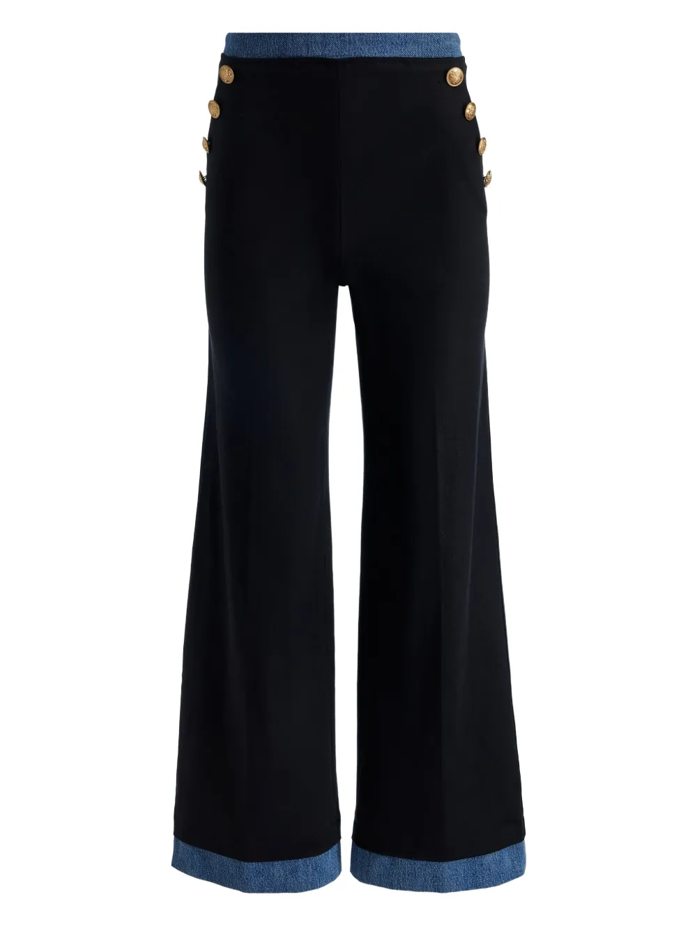 Alice + olivia Narin button-detailed denim-trimmed trousers Zwart