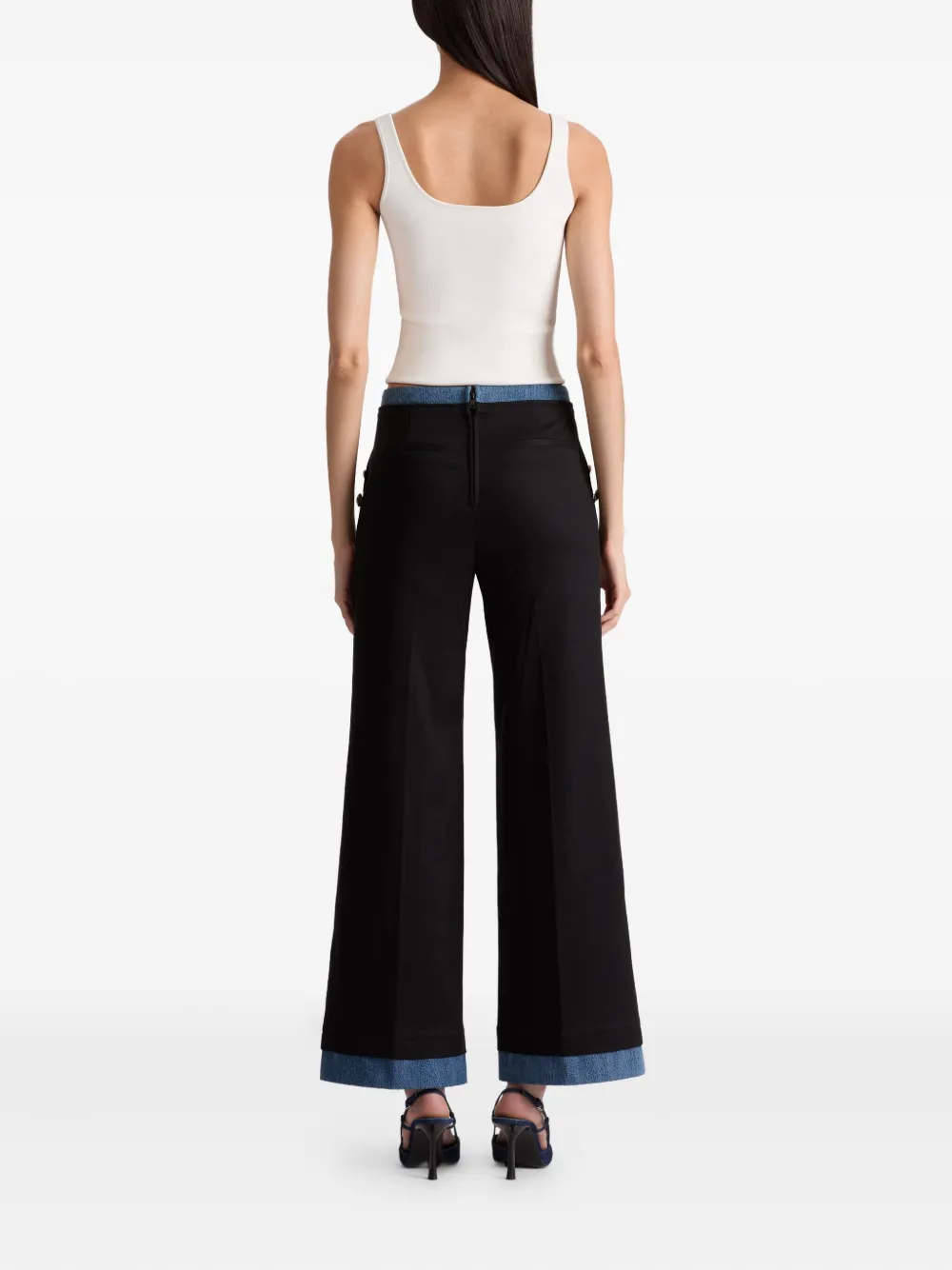 alice + olivia Narin button-detailed denim-trimmed trousers Zwart