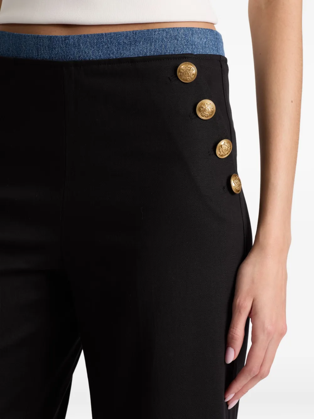 alice + olivia Narin button-detailed denim-trimmed trousers Zwart