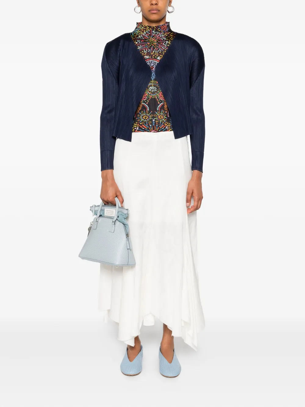 Pleats Please Issey Miyake pleated asymmetric-neckline top Blauw