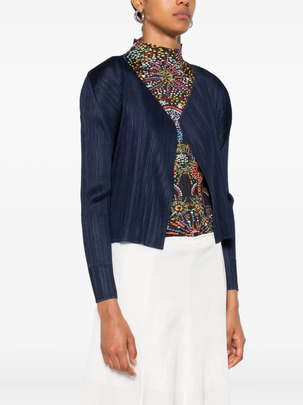 Pleats Please Issey Miyake pleated asymmetric-neckline top Blauw