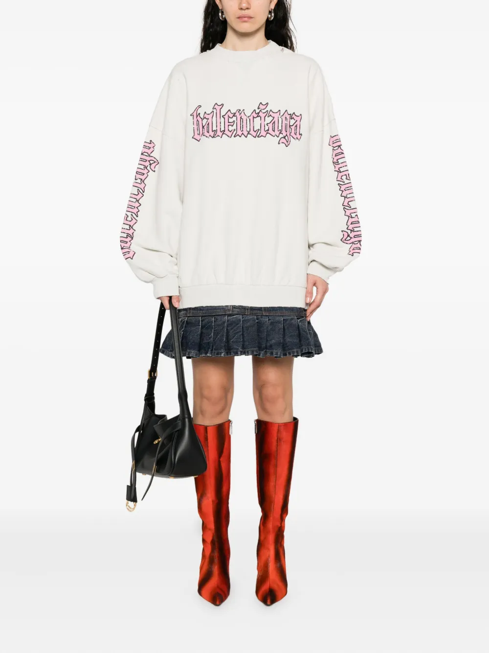 Balenciaga pleated-hem logo dress Beige
