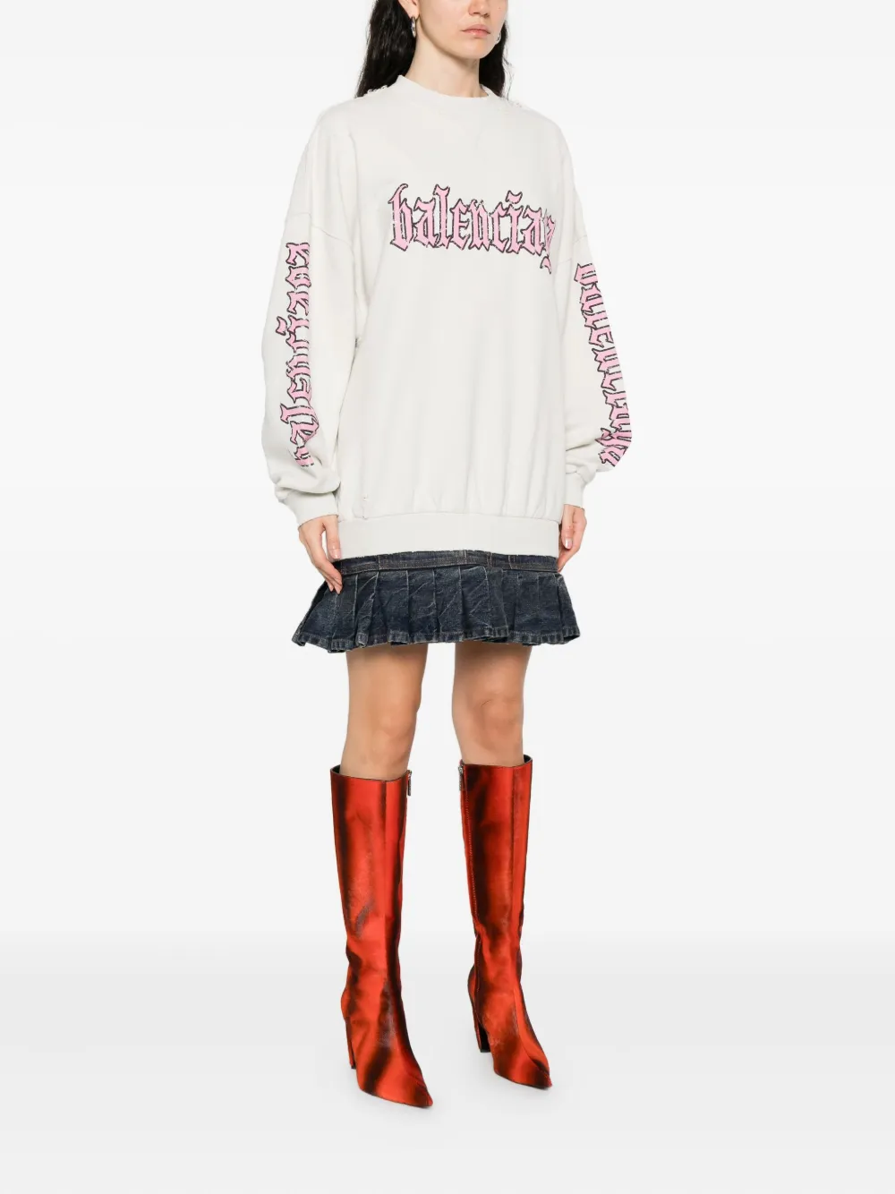 Balenciaga pleated-hem logo dress Beige