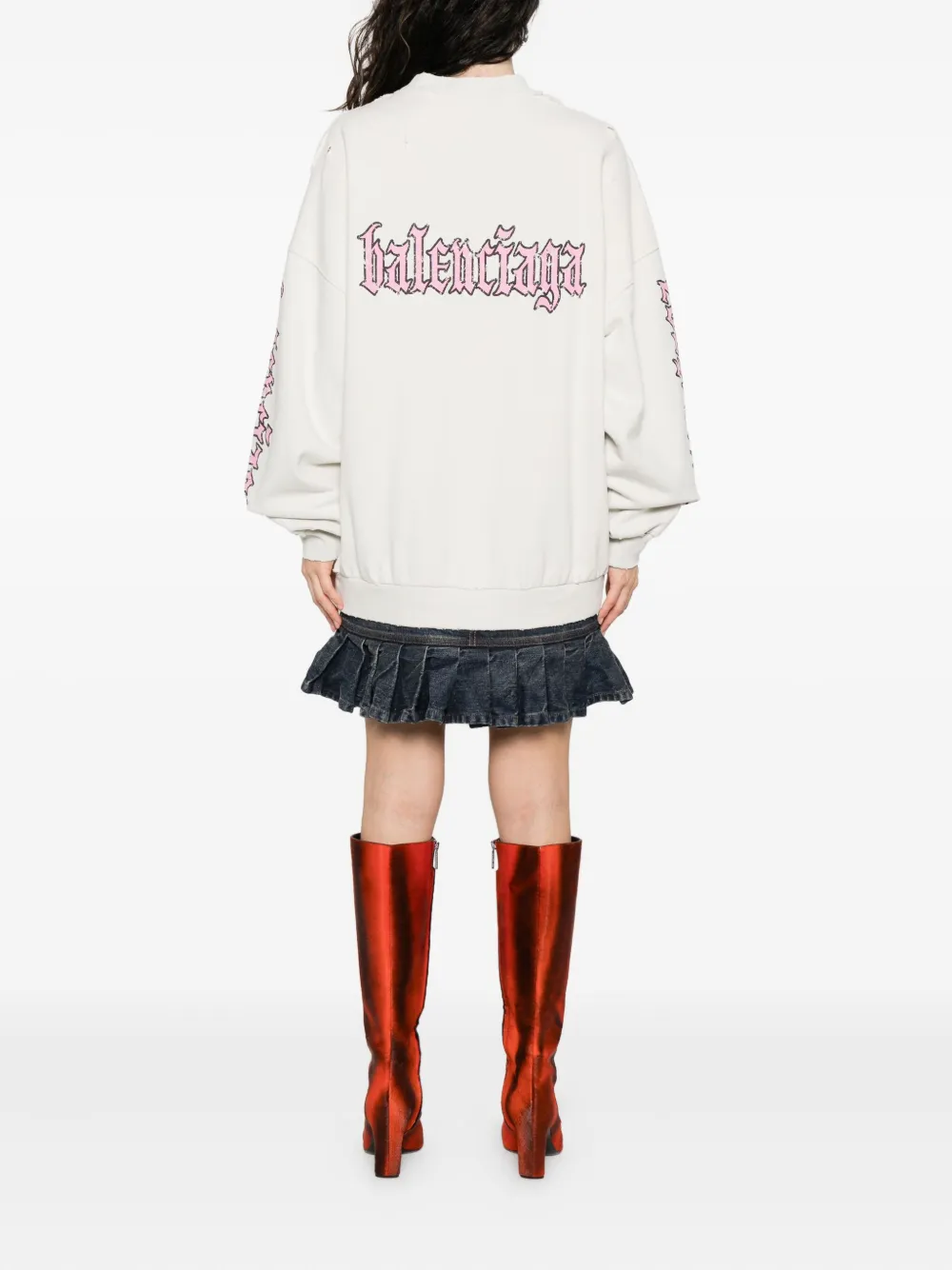 Balenciaga pleated-hem logo dress Beige