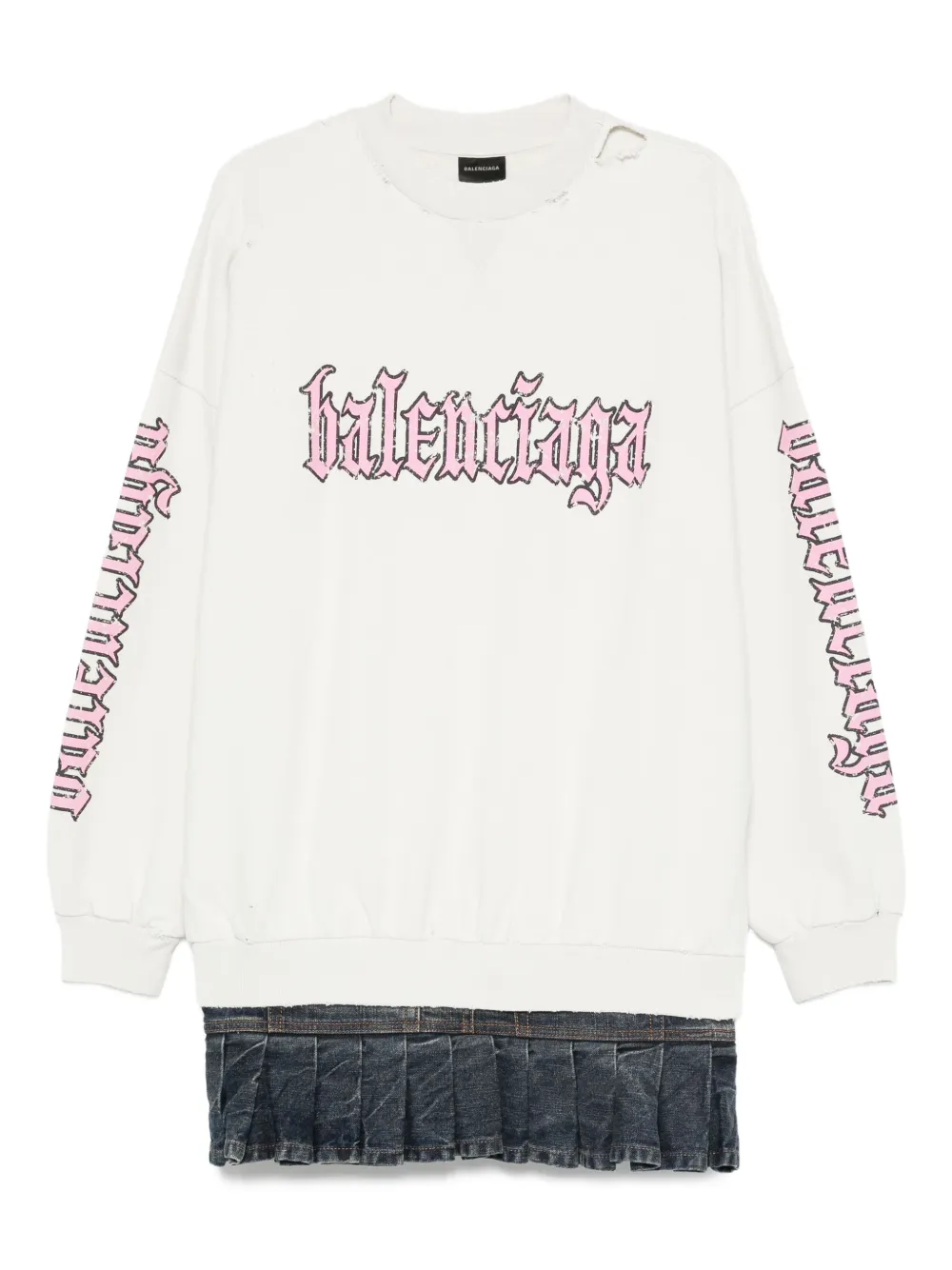 Balenciaga pleated-hem logo dress Beige