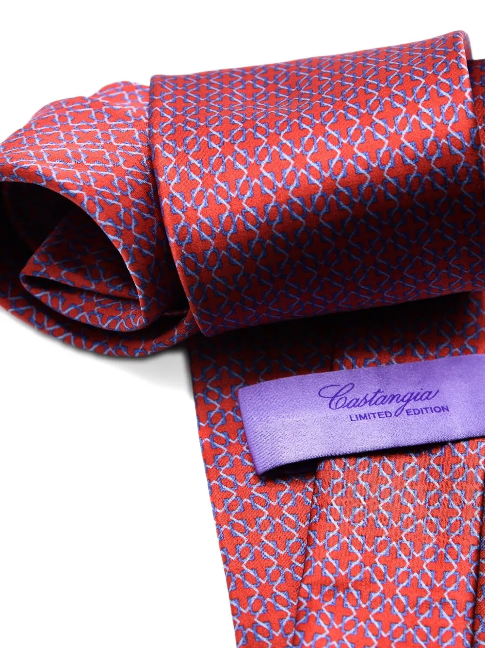 Castangia geometric-pattern silk tie Roze