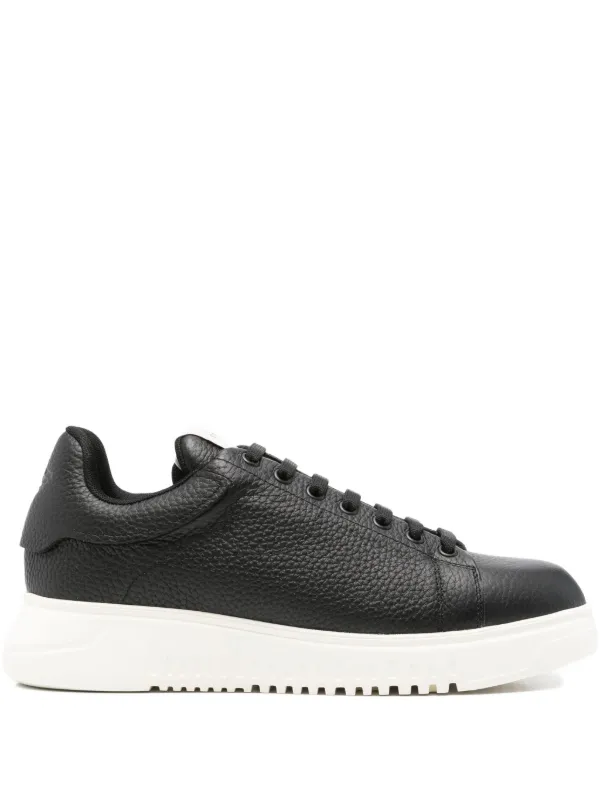 Emporio Armani Textured Leather Sneakers Black FARFETCH IN