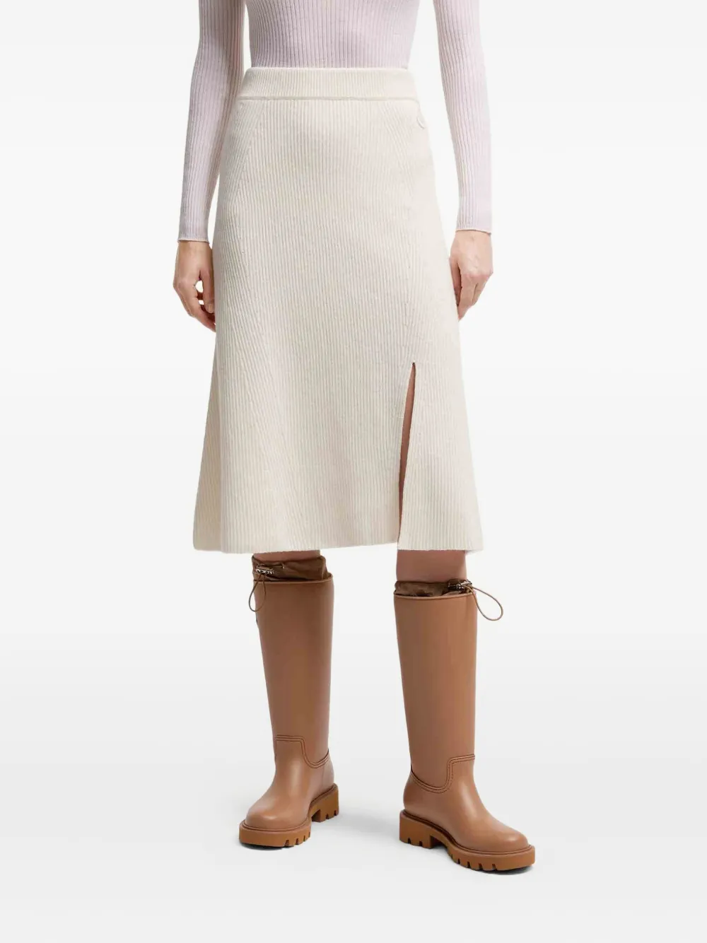 Moncler ribbed side-split midi skirt Wit