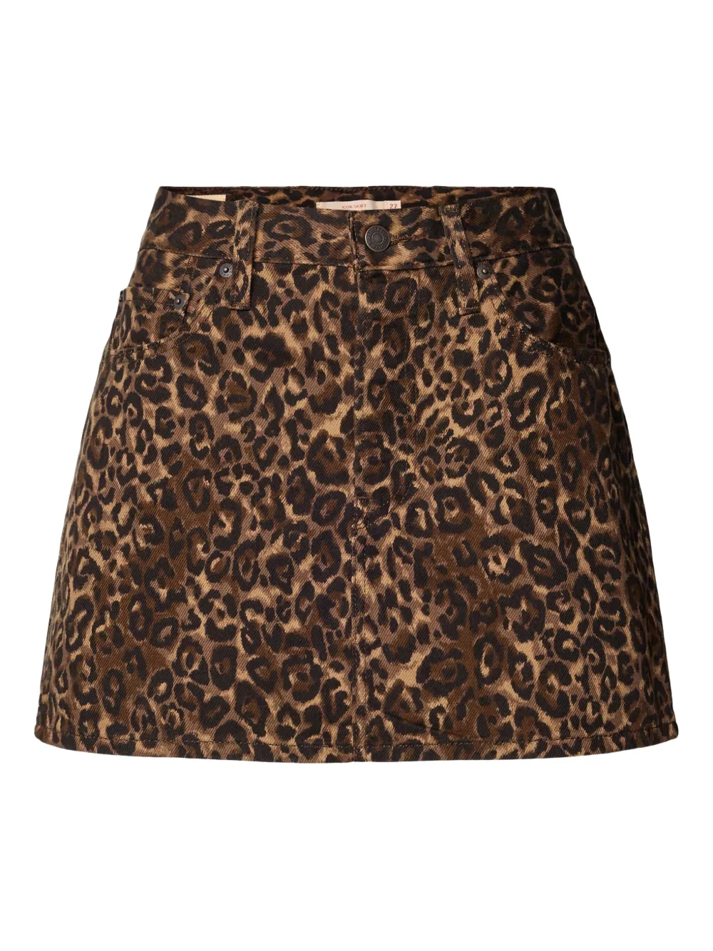 leopard-print denim skirt