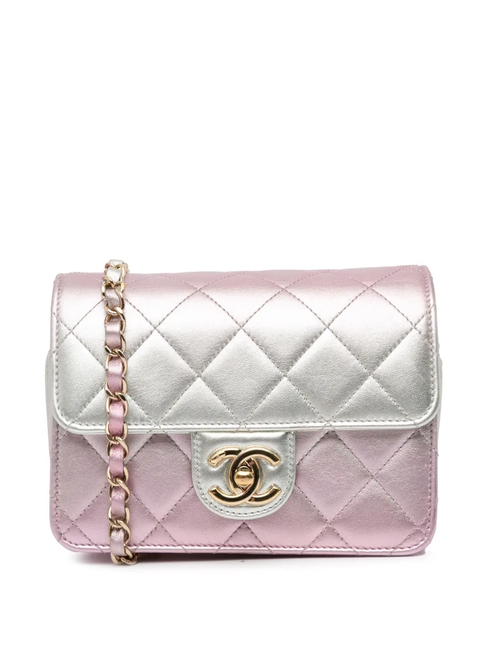 Pre-owned Chanel 2021-2024 Mini Metallic Lambskin Like A Wallet Flap Bag Crossbody Bag