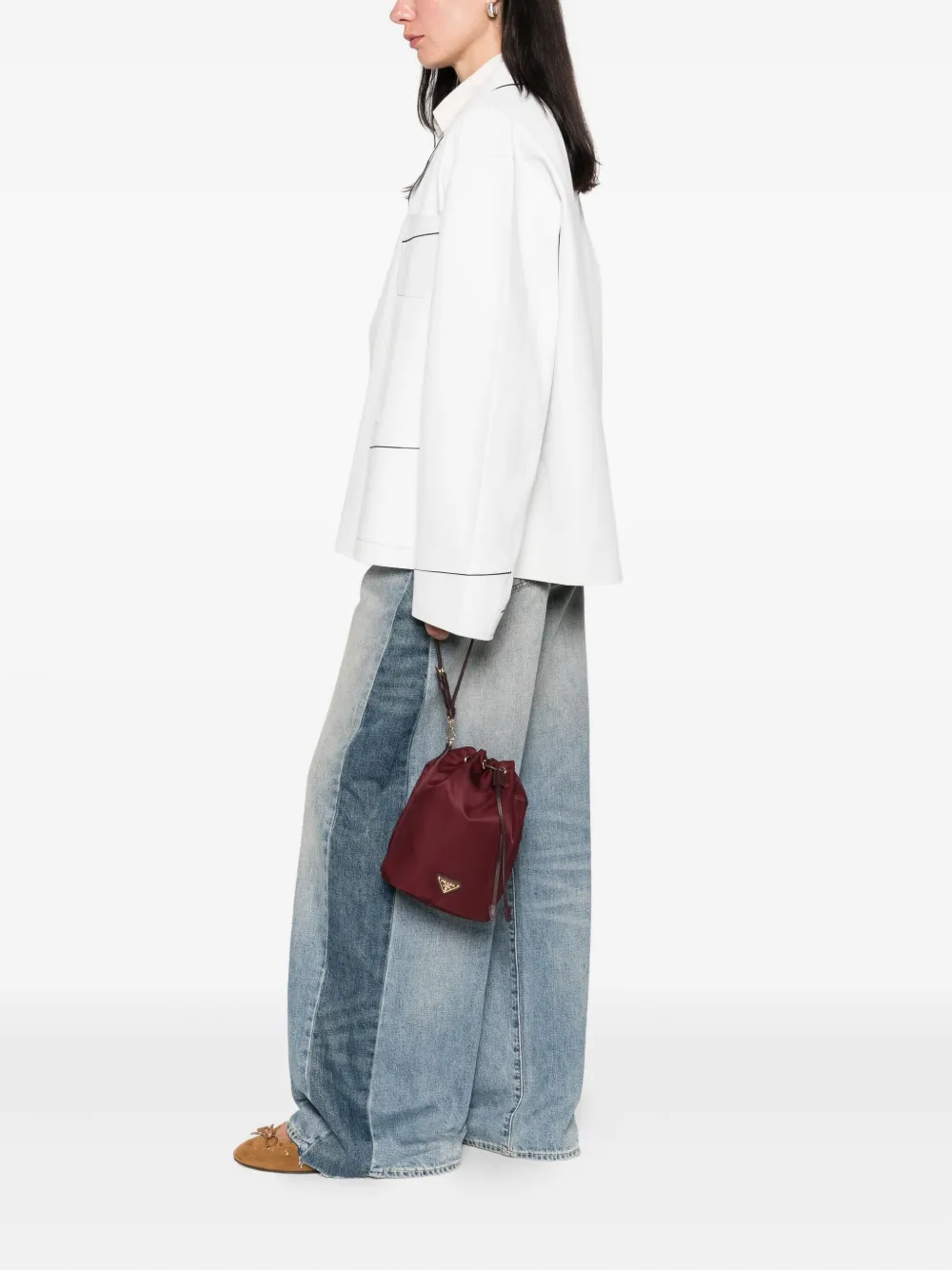 Prada Bucket-tas met leren afwerking en trekkoord Rood