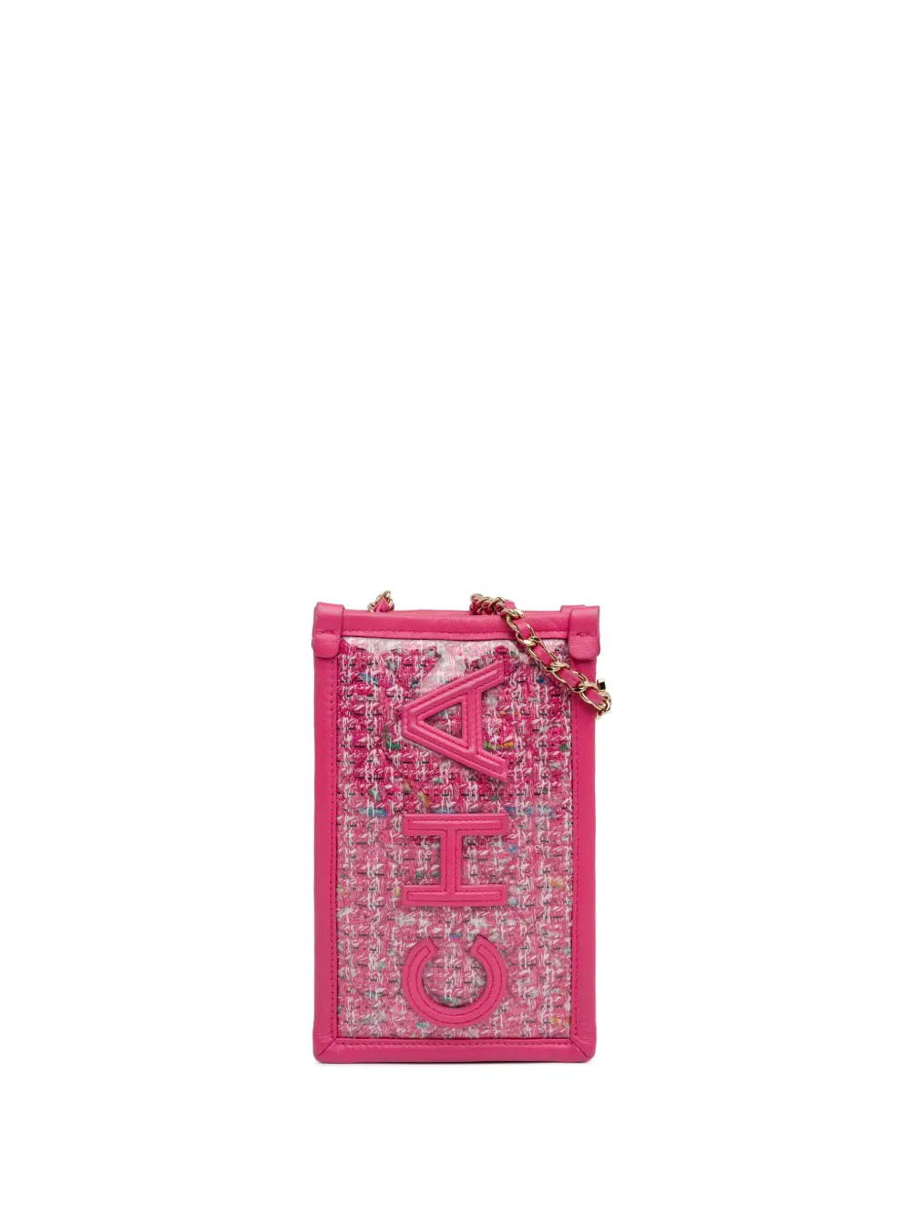 2019 Tweed and PVC Phone Clutch with Chain crossbody bag
