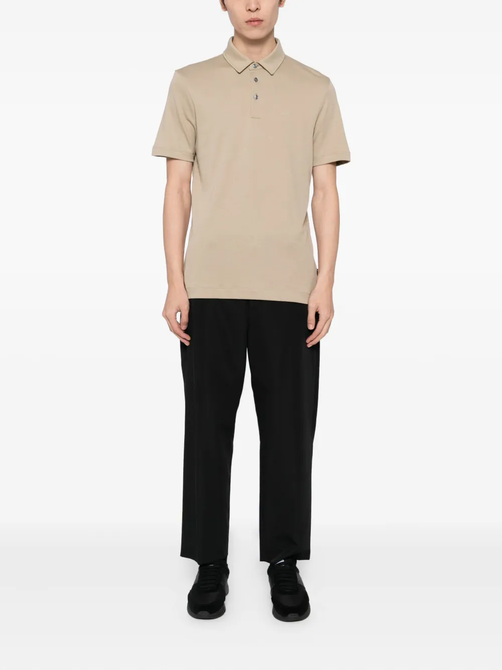 BOSS Poloshirt met logo-reliëf - Beige