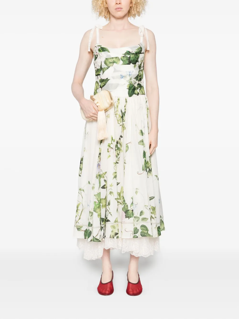 Alice + olivia floral-print tie-shoulder dress - Beige
