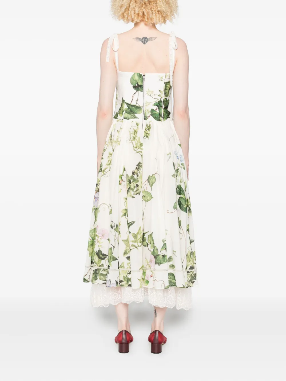 alice + olivia Jurk met bloemenprint en gestrikte schouders Beige