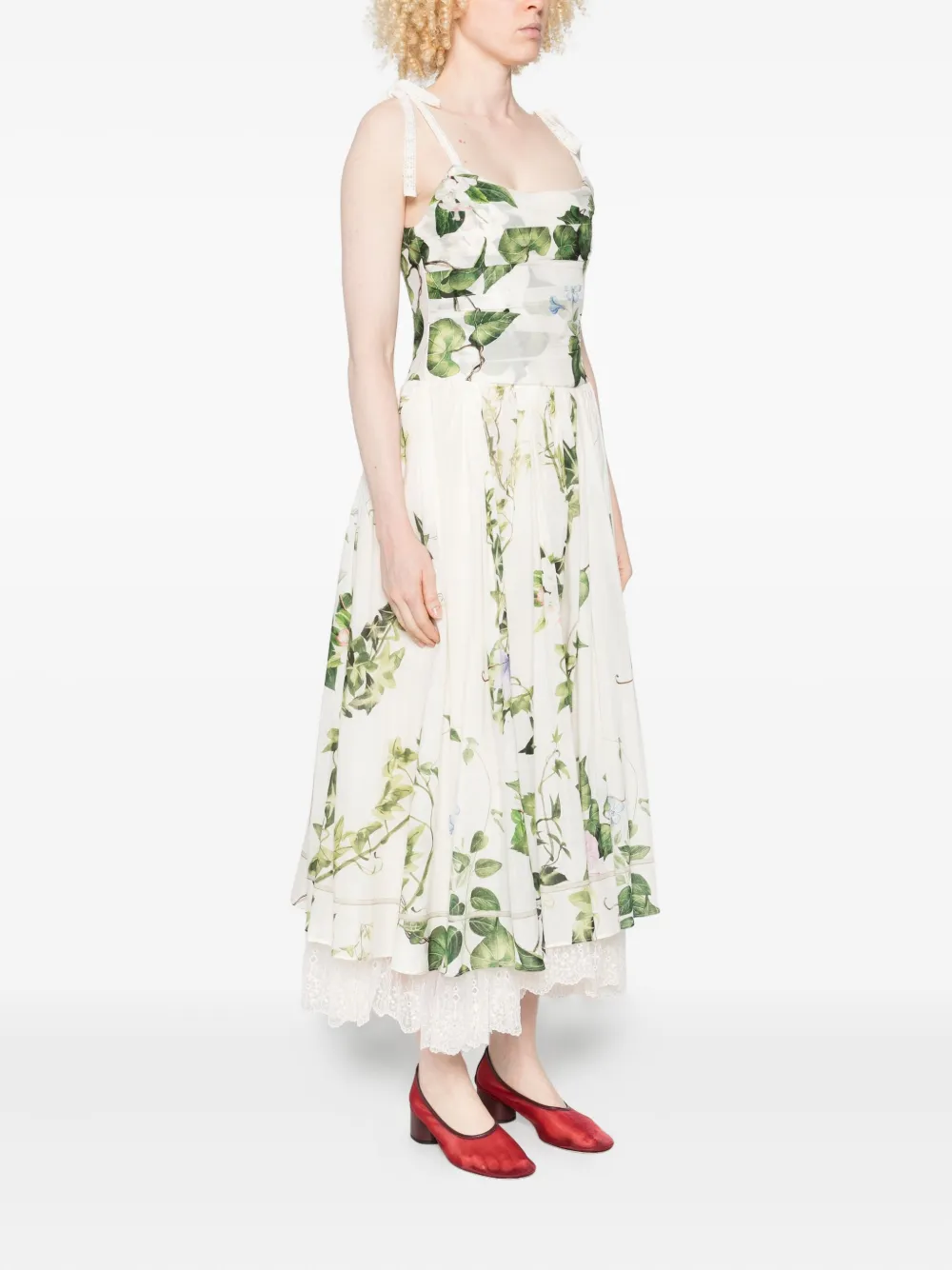 alice + olivia Jurk met bloemenprint en gestrikte schouders Beige