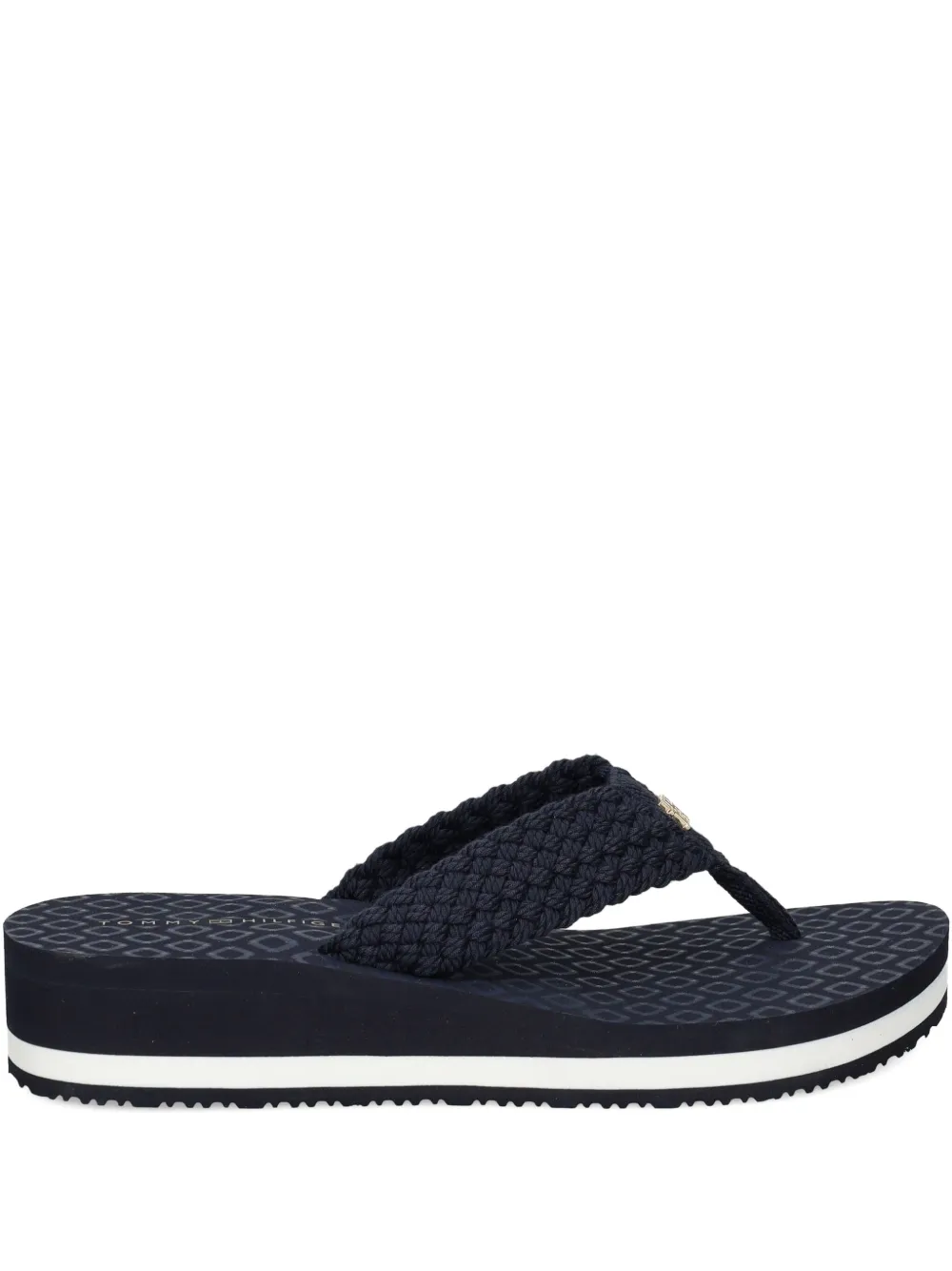 Tommy Hilfiger TH-monogram crochet-wedge flip-flops Blue