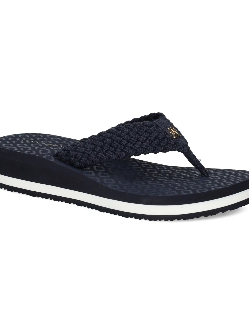 Tommy Hilfiger TH-monogram crochet-wedge flip-flops Blue