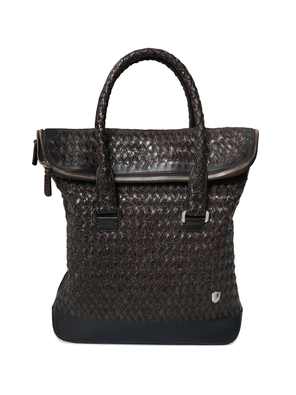 Lardini Tardini woven calfskin leather tote bag | Brown | Image 1