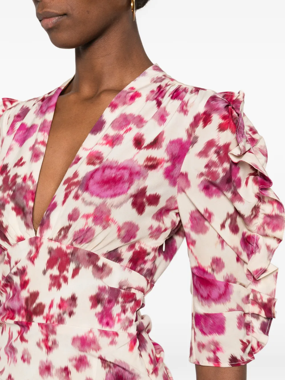 ISABEL MARANT Mini-jurk met bloemenprint en ruches Beige
