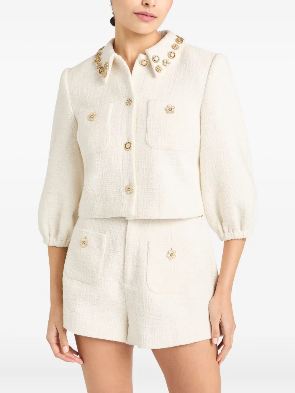 Cinq A Sept Ansey embellished puff-sleeve jacket Wit