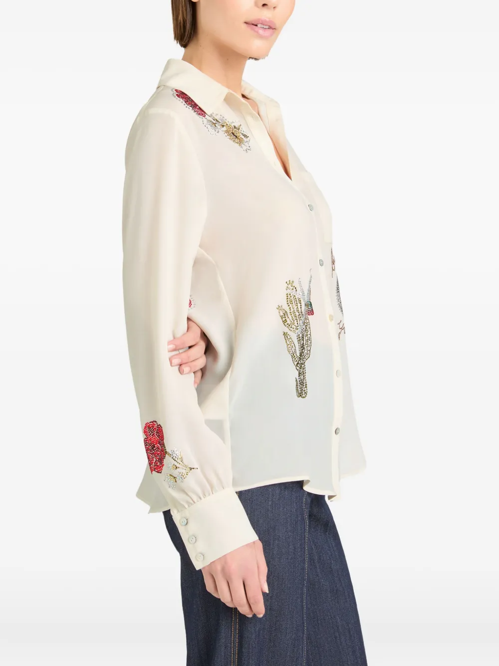 Cinq A Sept Amour embellished floral shirt Wit