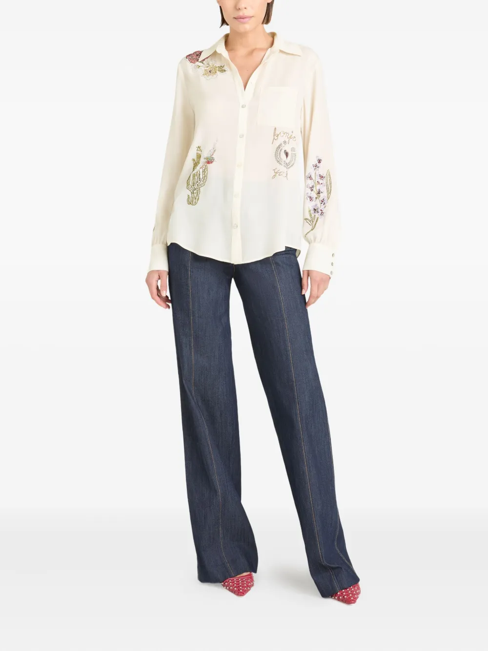 Cinq A Sept Amour embellished floral shirt Wit
