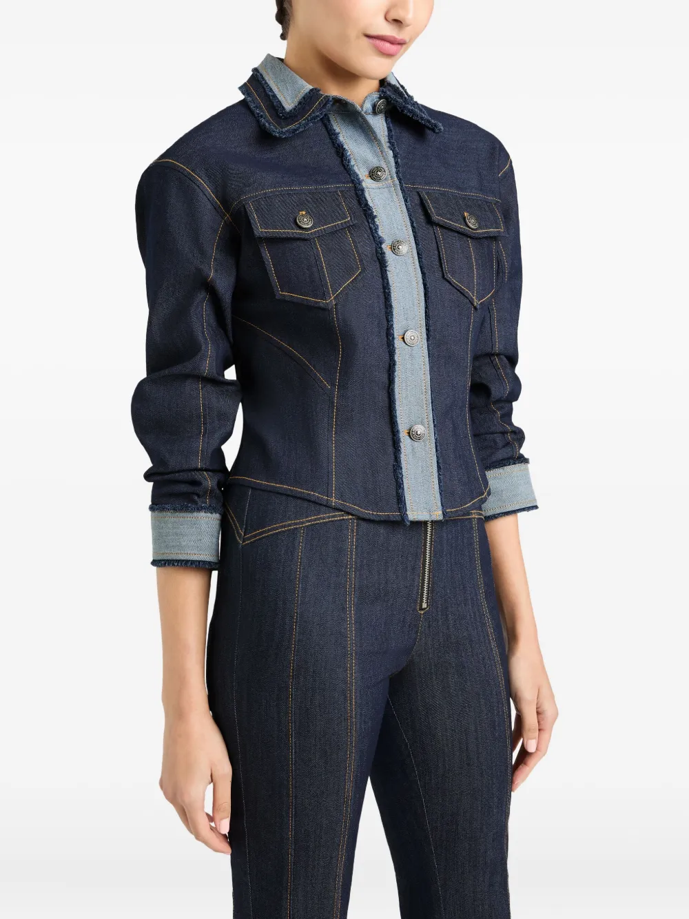 Cinq A Sept Canyon Jacke frayed-detail denim jacket Blauw