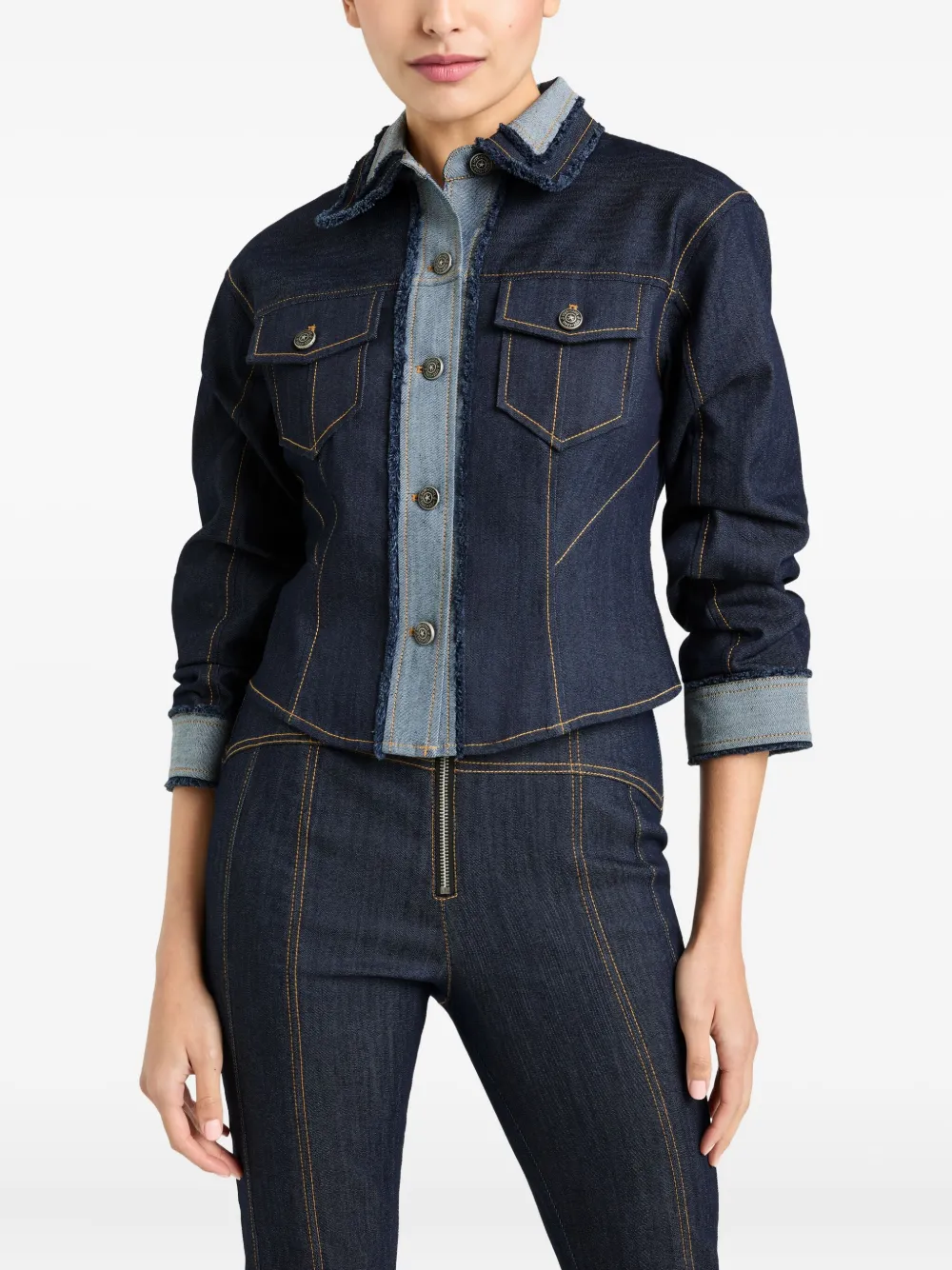 Cinq A Sept Canyon Jacke frayed-detail denim jacket Blauw