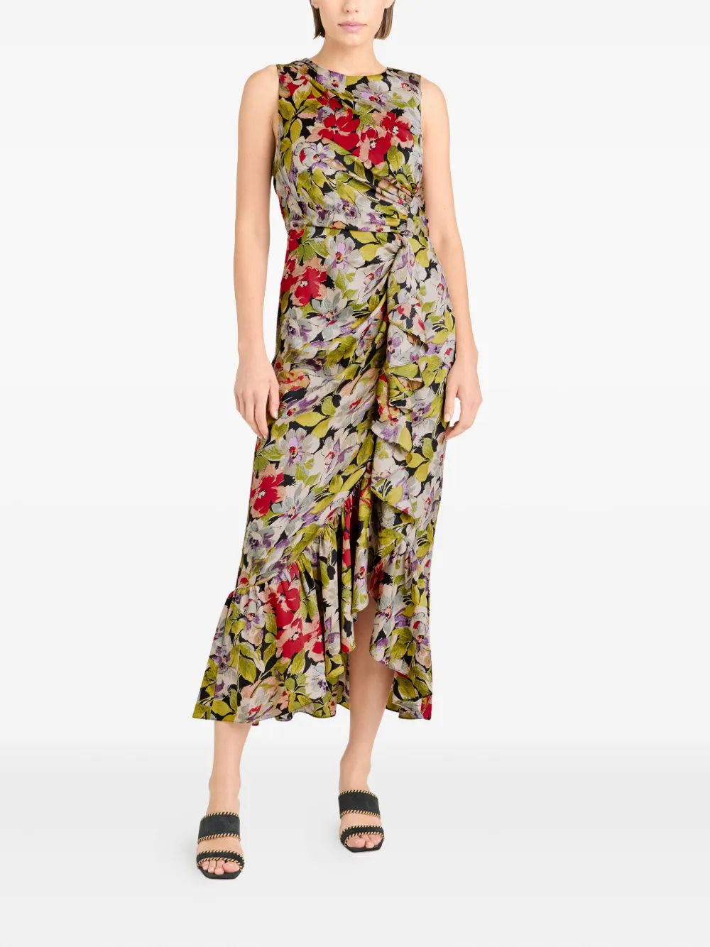 Cinq A Sept Canyon Bloom Elvira floral ruffled midi dress Zwart