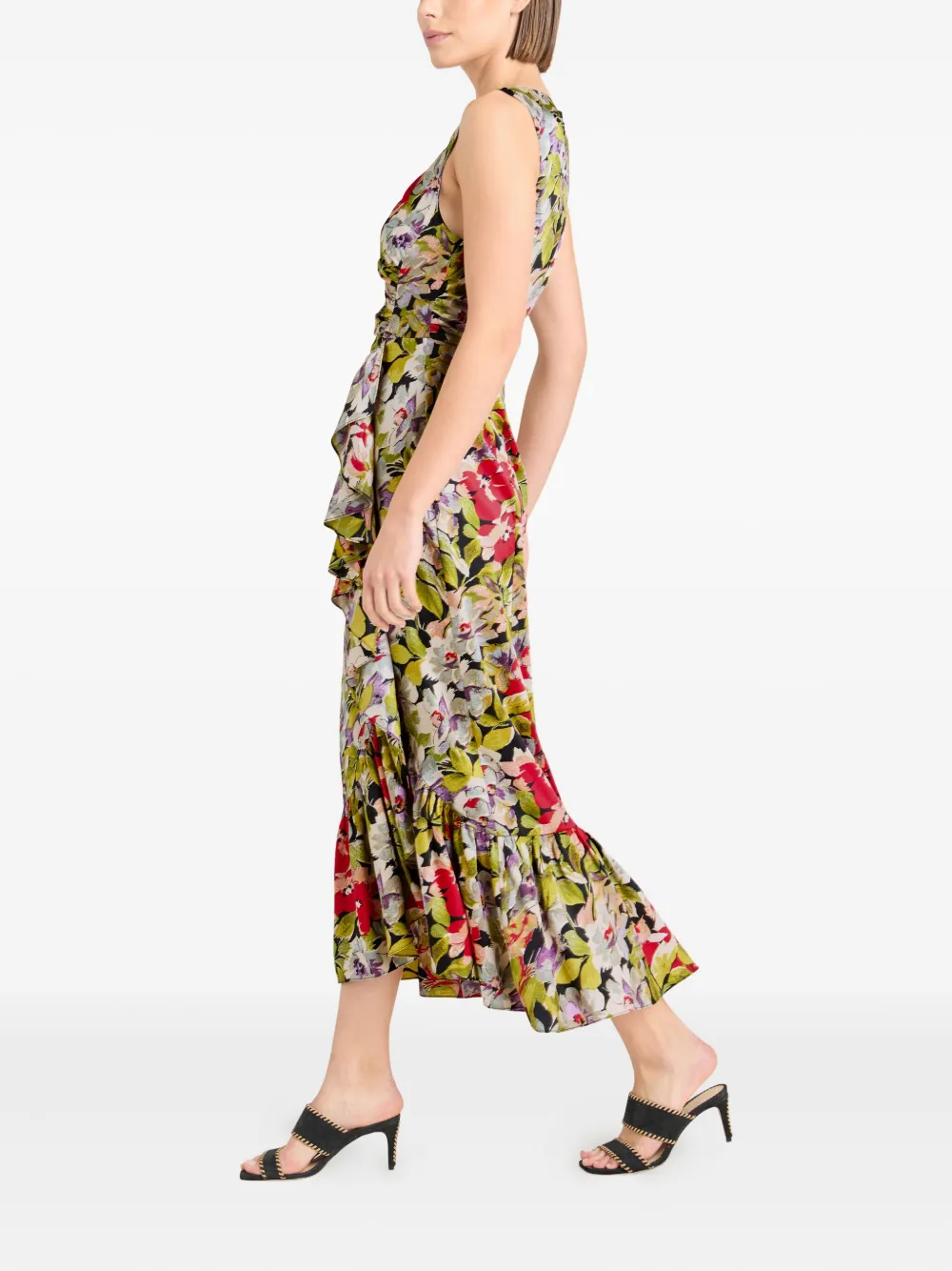 Cinq A Sept Canyon Bloom Elvira floral ruffled midi dress Zwart
