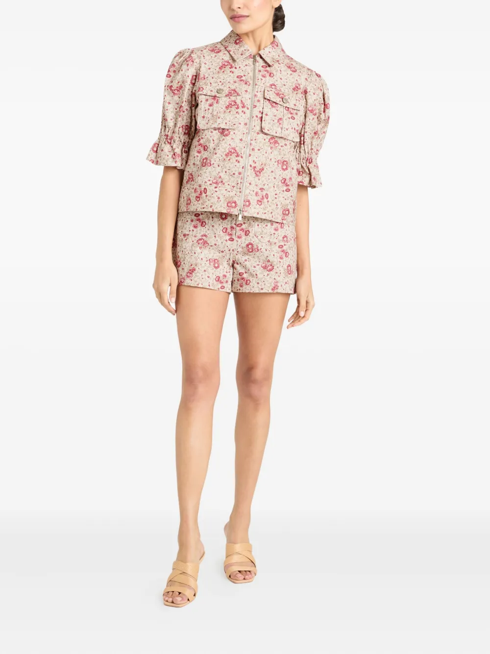 Cinq A Sept Holly floral puff-sleeve jacket Beige