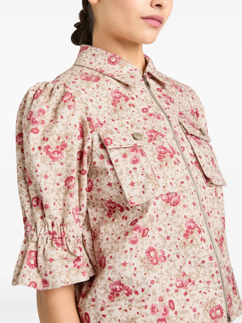 Cinq A Sept Holly floral puff-sleeve jacket Beige