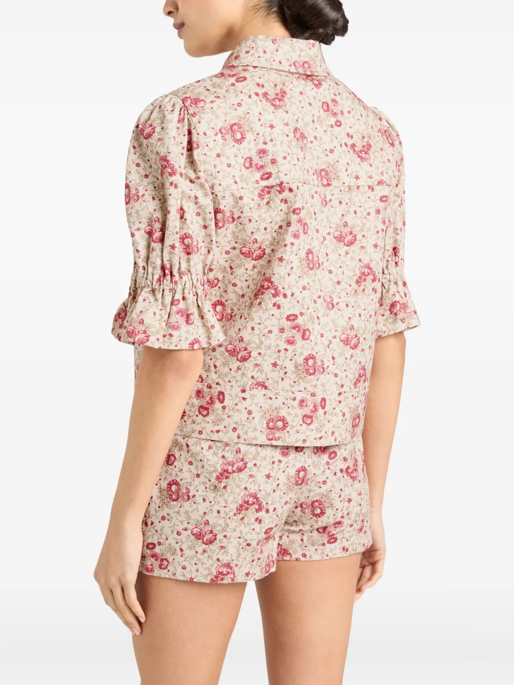 Cinq A Sept Holly floral puff-sleeve jacket Beige