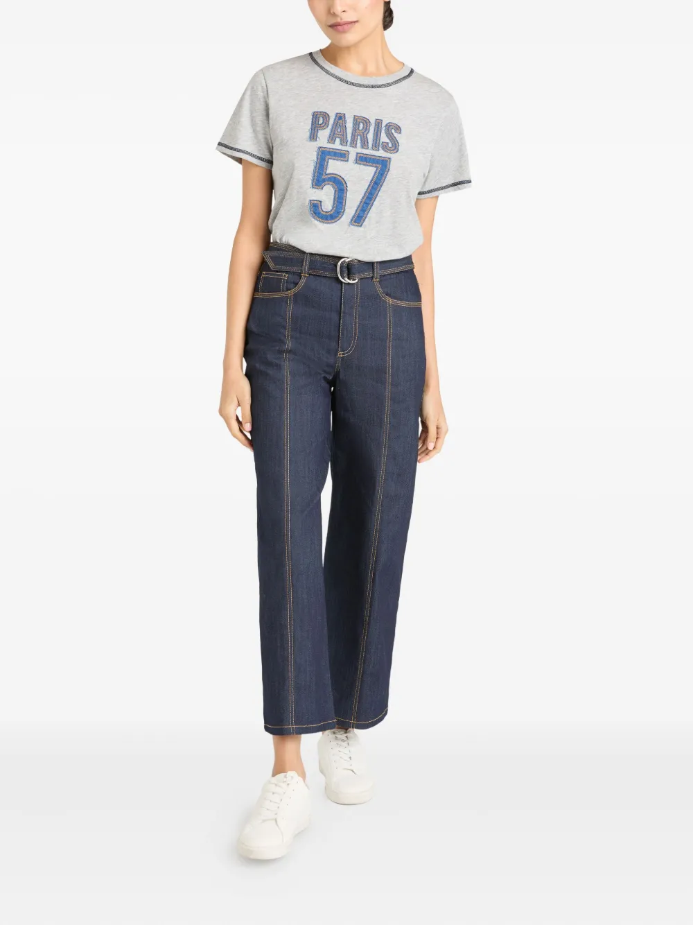 Cinq A Sept T-shirt met denim applicatie Grijs