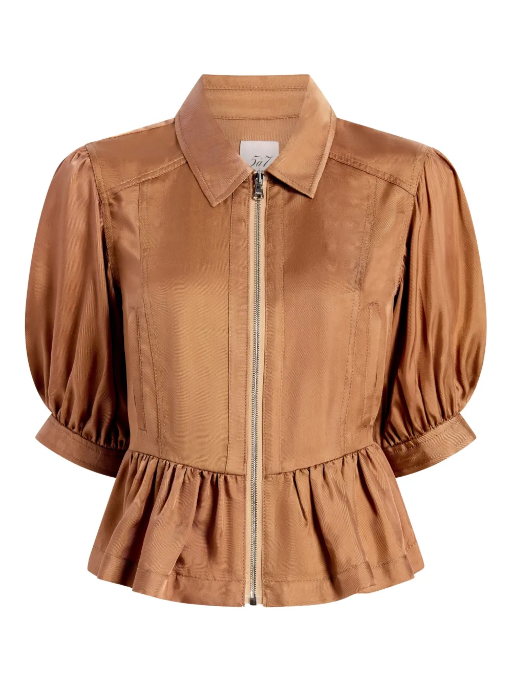 Cinq A Sept Daphne puff-sleeve ruffled jacket Bruin