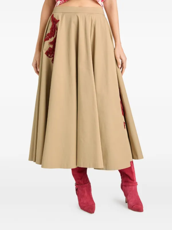 Cinq A Sept Embroidered Pleated Skirt | Brown | FARFETCH