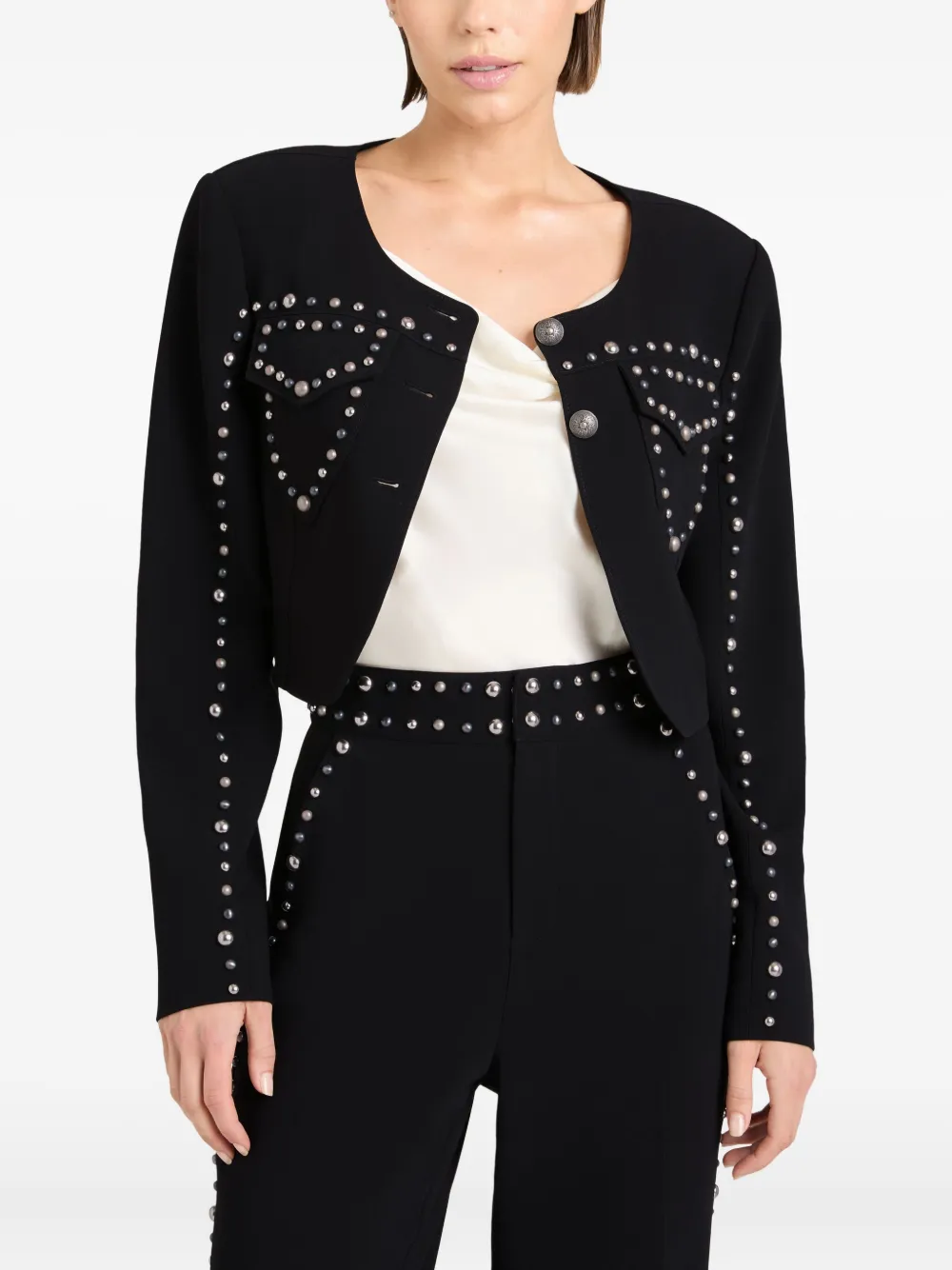 Cinq A Sept Olga studded cropped jacket Zwart