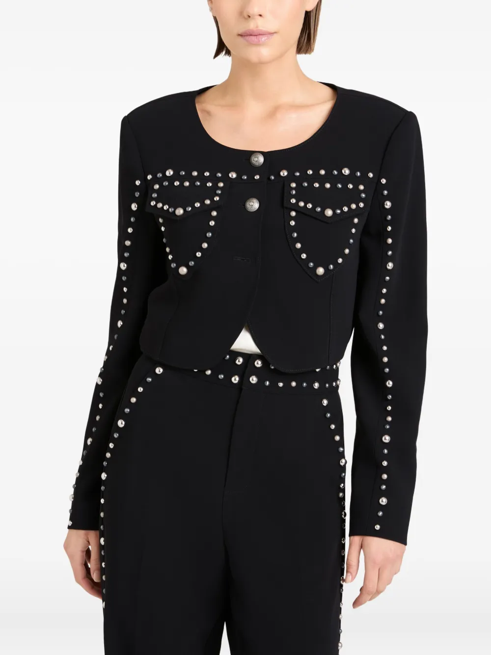 Cinq A Sept Olga studded cropped jacket Zwart