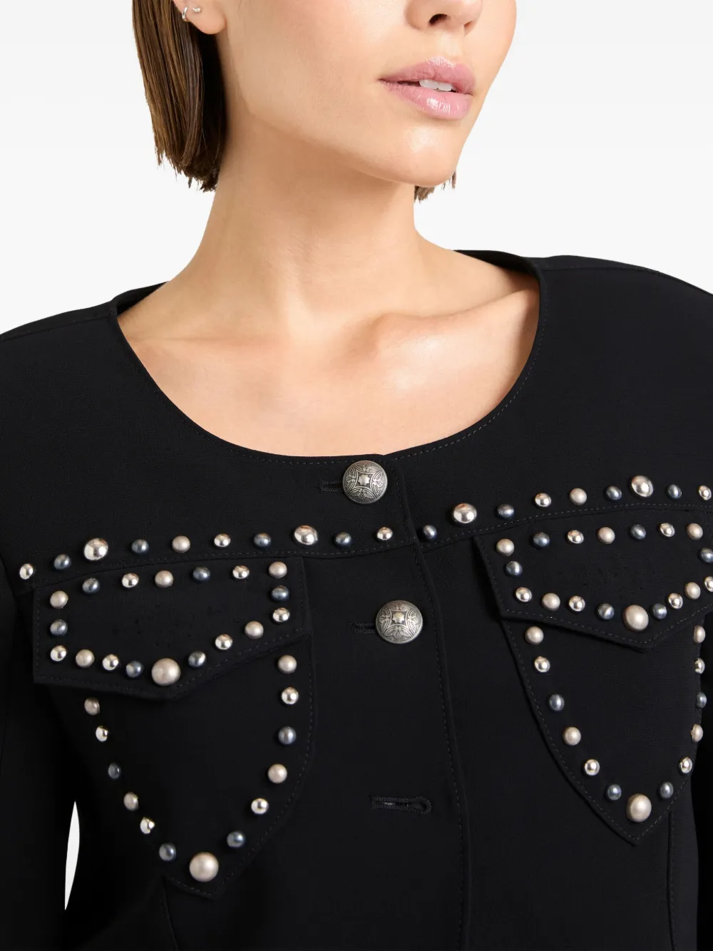 Cinq A Sept Olga studded cropped jacket Zwart