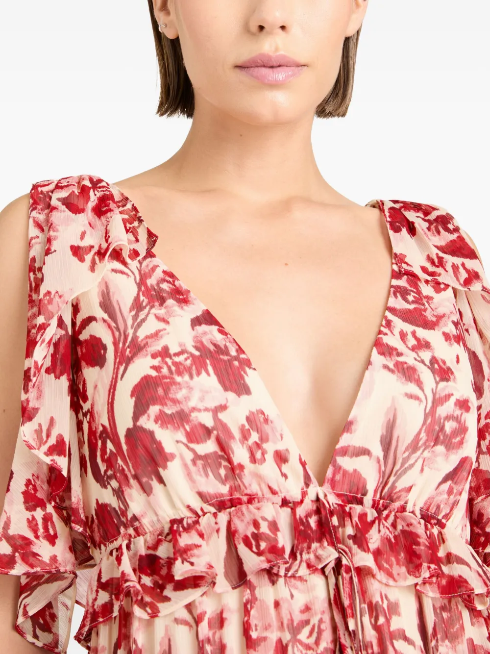Cinq A Sept Omelia maxi-jurk met bloemenprint en ruches Rood