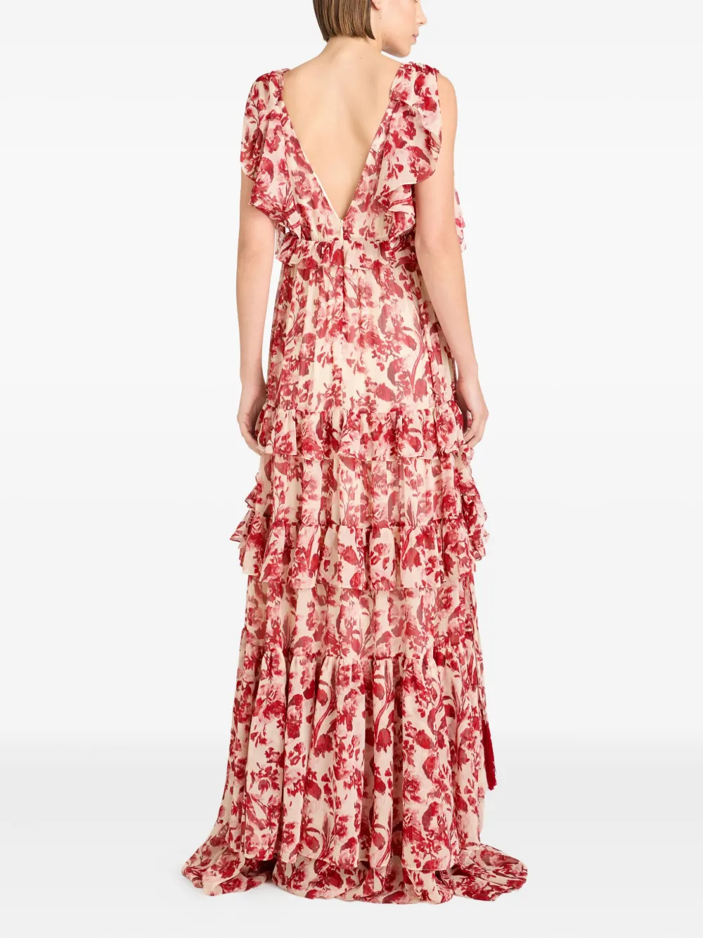 Cinq A Sept Omelia maxi-jurk met bloemenprint en ruches Rood