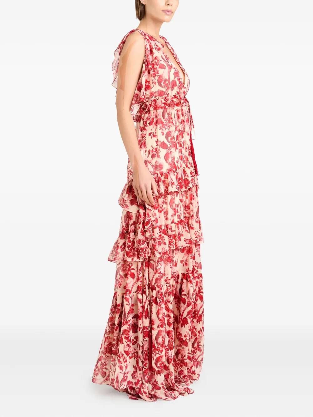 Cinq A Sept Omelia maxi-jurk met bloemenprint en ruches Rood
