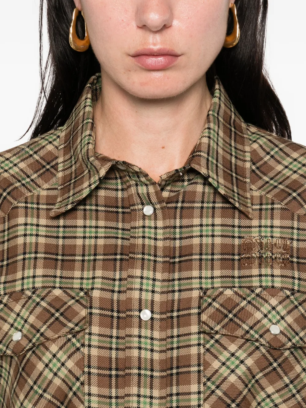Miu Geruit wollen blouse Bruin