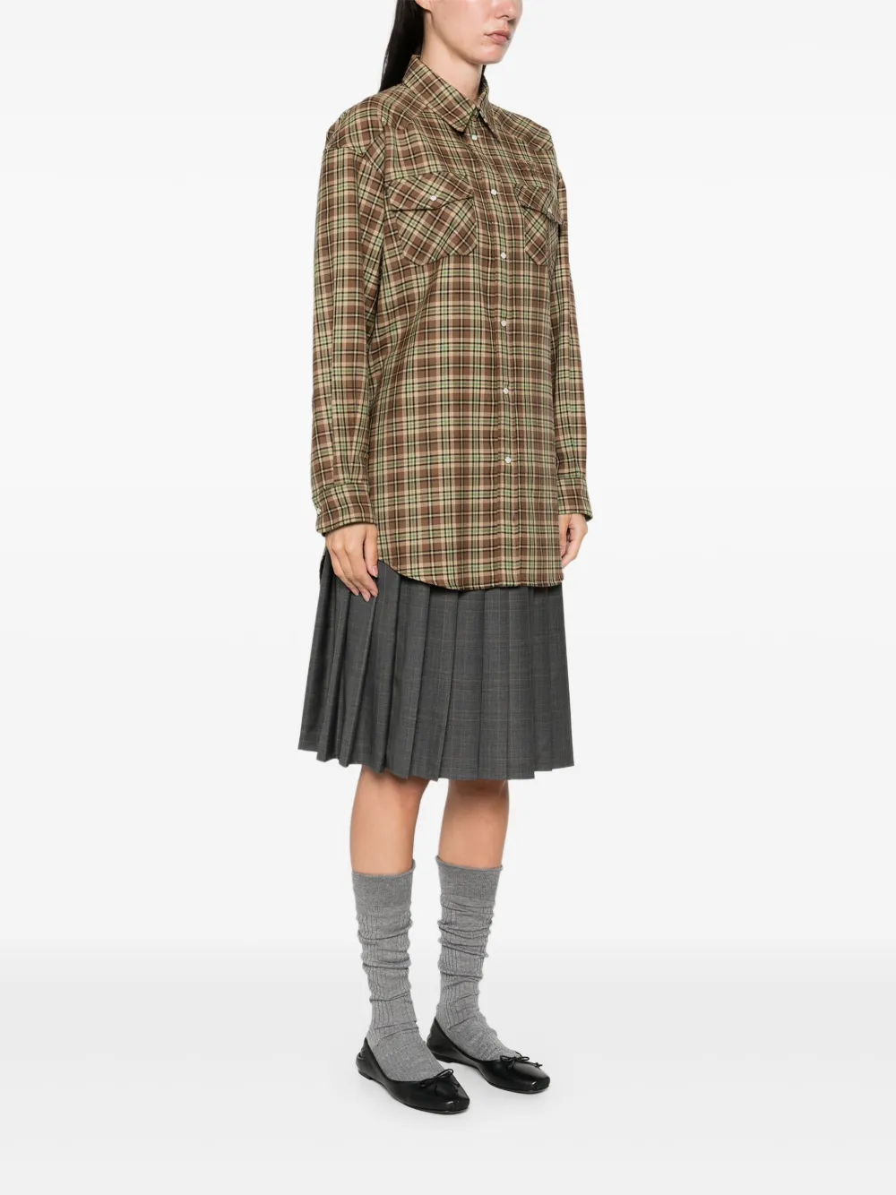 Miu Geruit wollen blouse Bruin