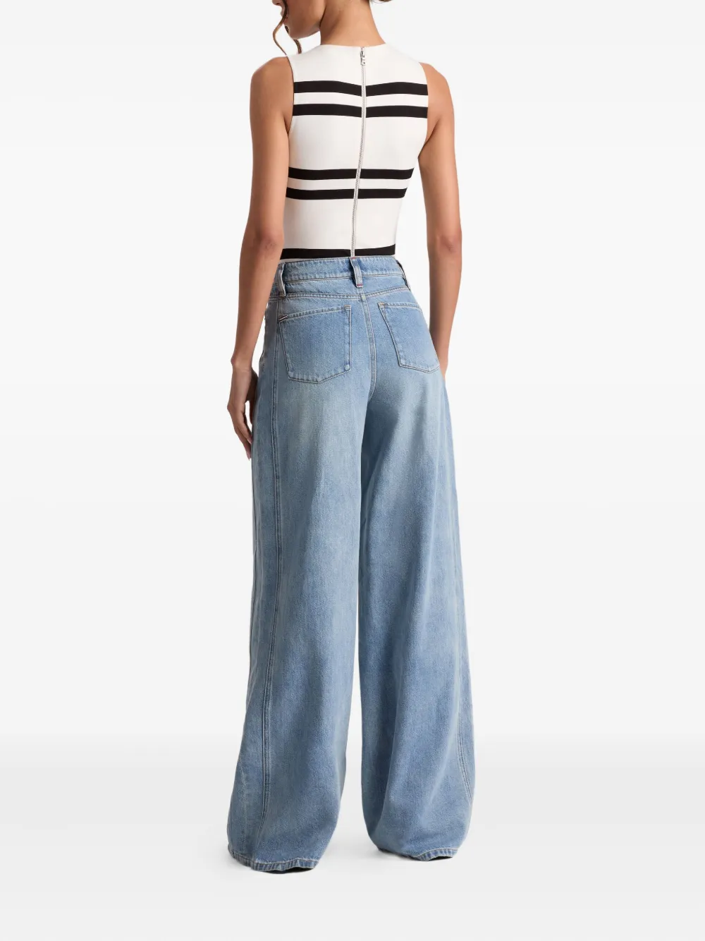 Alice And Olivia Rothy Striped-pattern Sleeveless Bodysuit In White