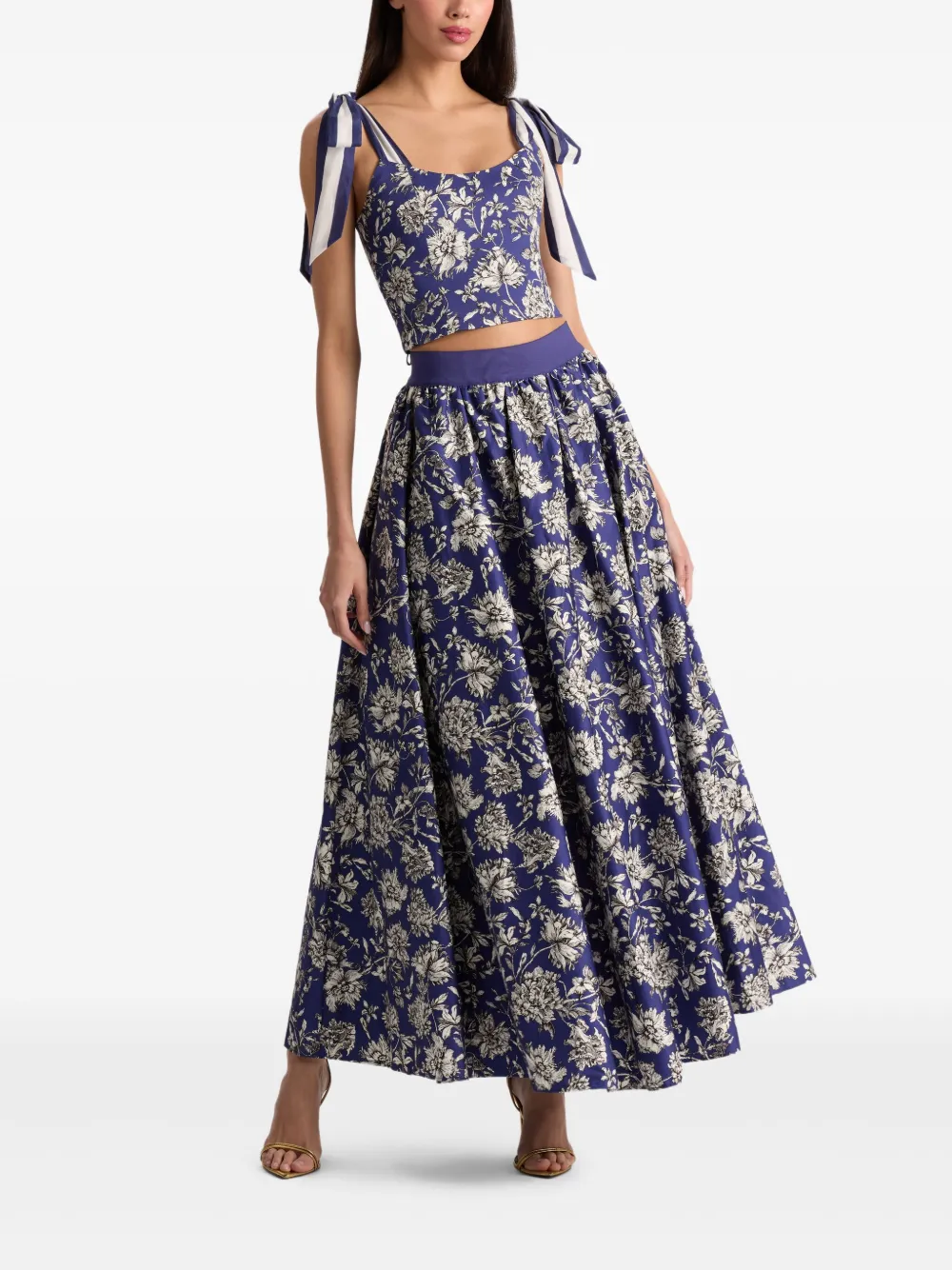 alice + olivia Nilda maxi-rok met elastische taille en bloemenprint Blauw