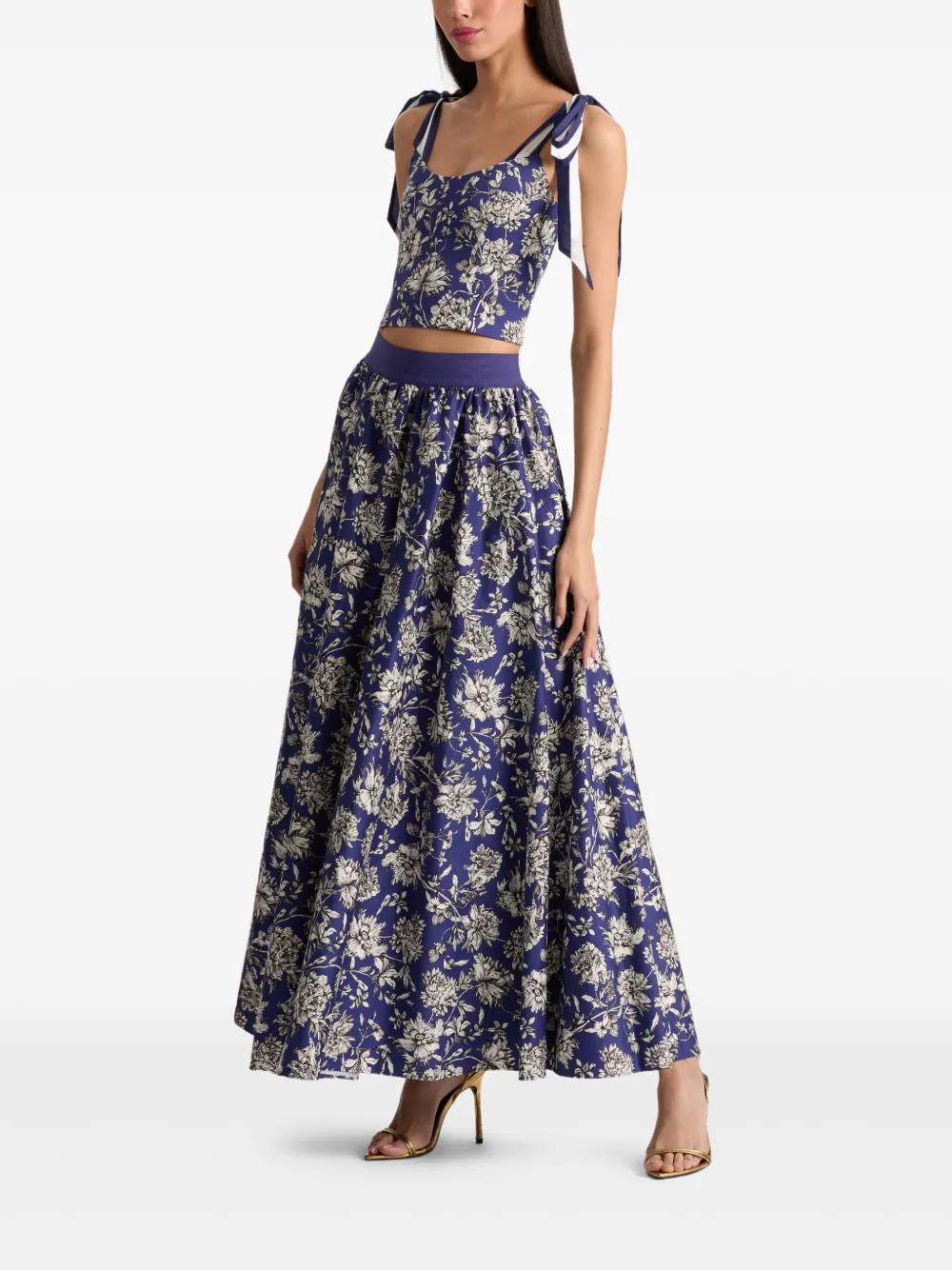 alice + olivia Nilda maxi-rok met elastische taille en bloemenprint Blauw